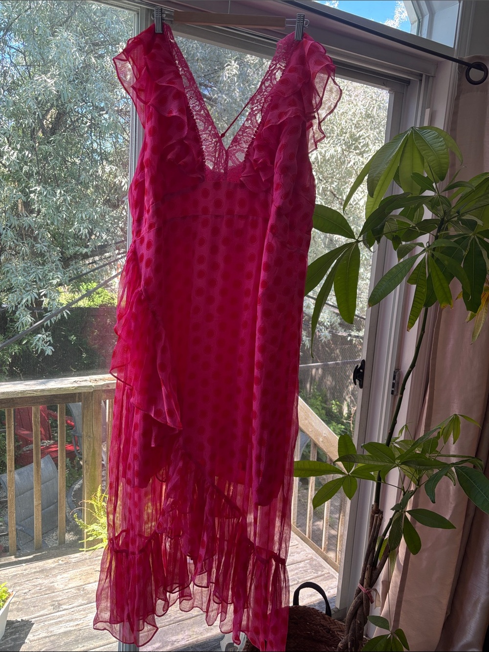ASOS Curve Hot Pink Ruffled Maxi Dress
